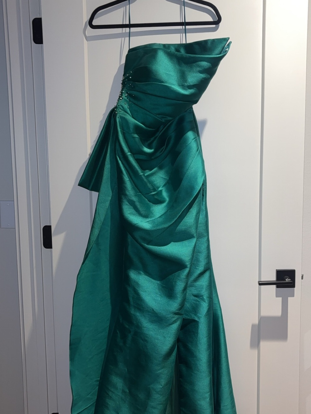 Strapless Emerald Green Satin Evening Gown
